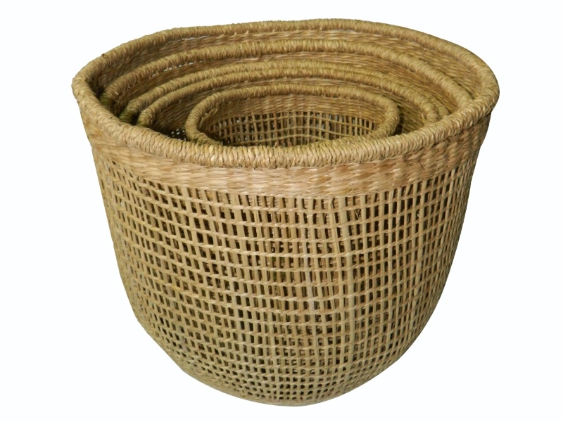 Premium Handwoven Seagrass Open-Weave Nested Storage Baskets - Eco-friendly Home Organizers